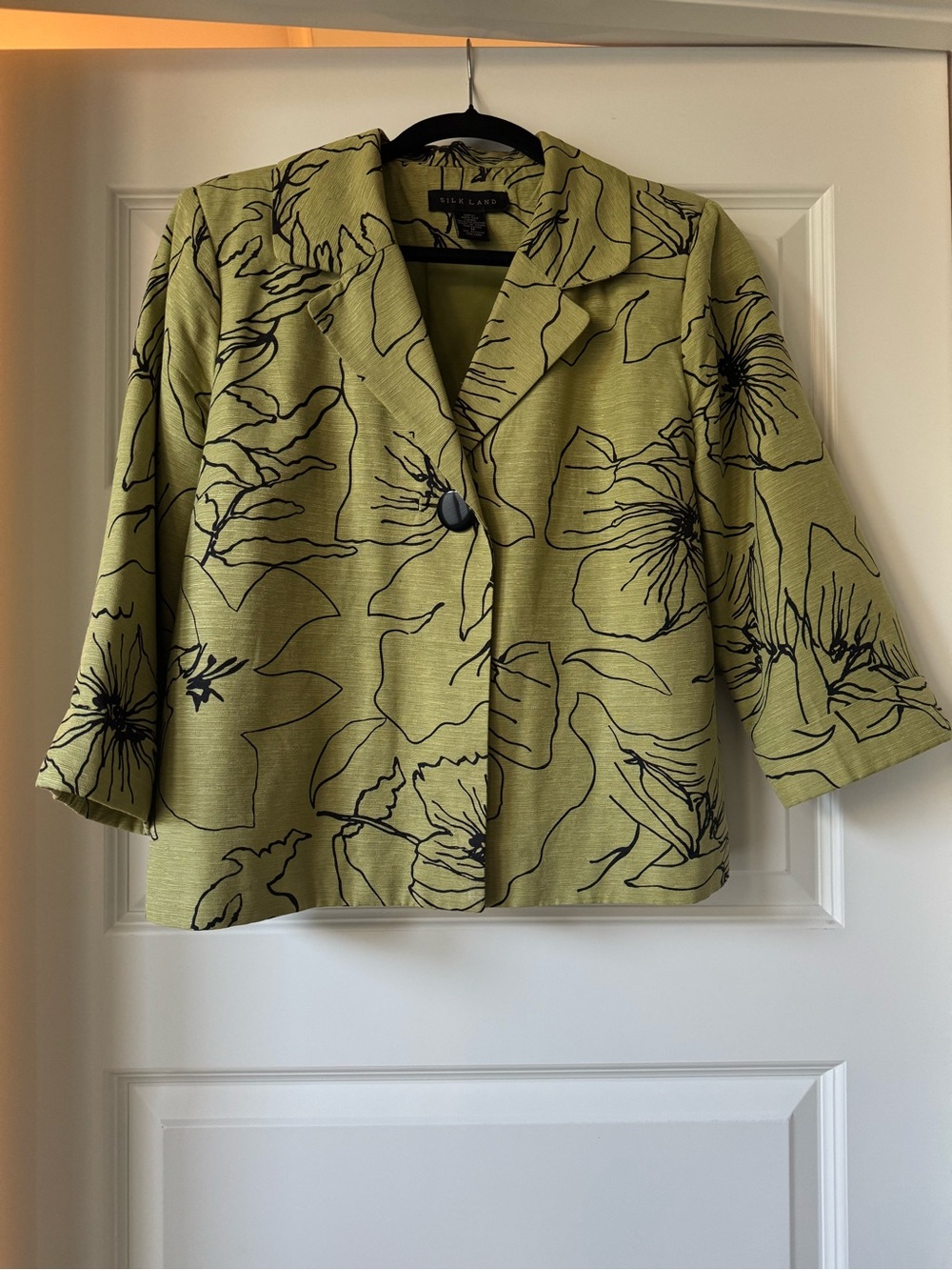 SilkLand Olive (Chartreuse) Green Jacket with Black Floral Print